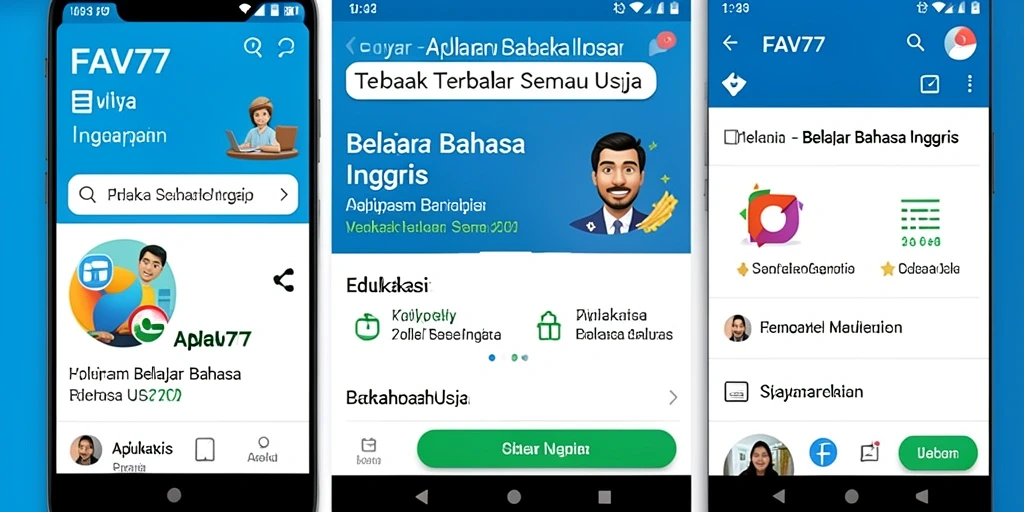 Antarmuka aplikasi FAV77 untuk belajar Bahasa Inggris yang interaktif.
