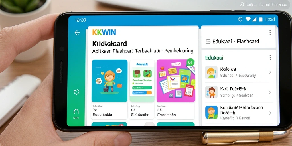 Antarmuka modern KKWIN yang menampilkan fitur flashcard interaktif.