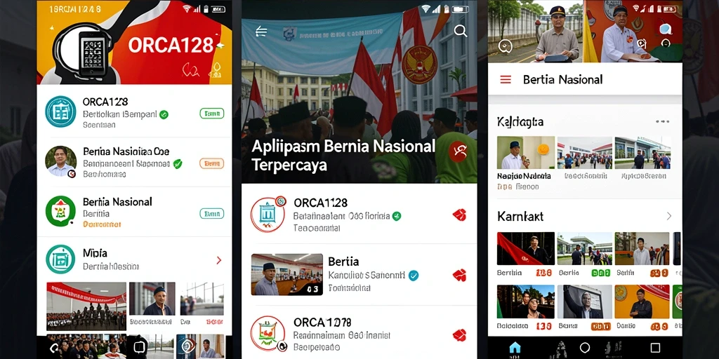 Antarmuka aplikasi ORCA128 dengan berita nasional terkini.