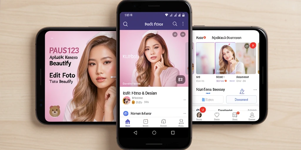 Antarmuka aplikasi PAUS123 dengan fungsi Kamera Beautify yang menarik.