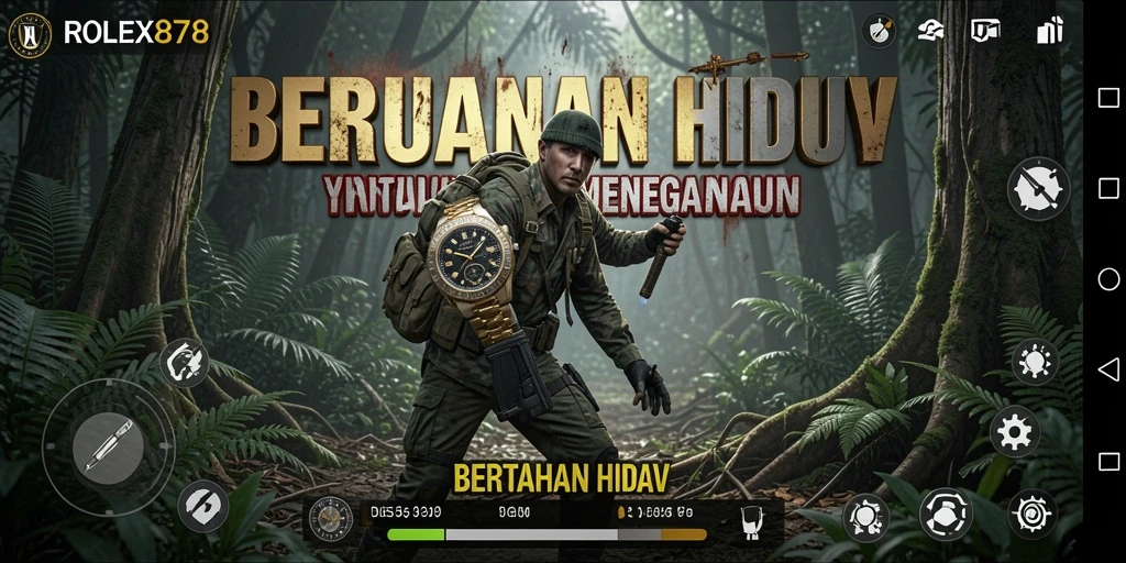 Antarmuka permainan ROLEX878 yang menampilkan elemen bertahan hidup yang kompleks.